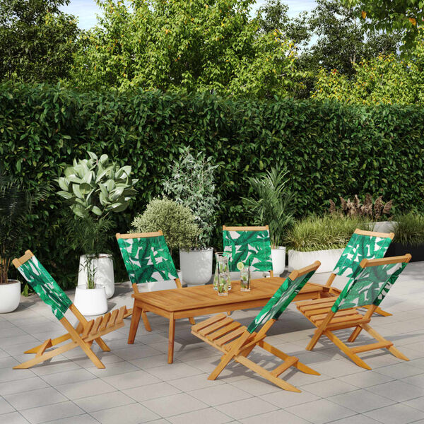 vidaXL Folding Garden Chairs 6 pcs Green Fabric and Solid Wood