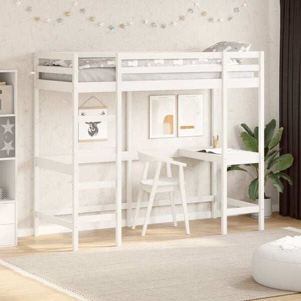 vidaXL Loft Bed without Mattress White 75x190 cm Small Single Solid Wood Pine