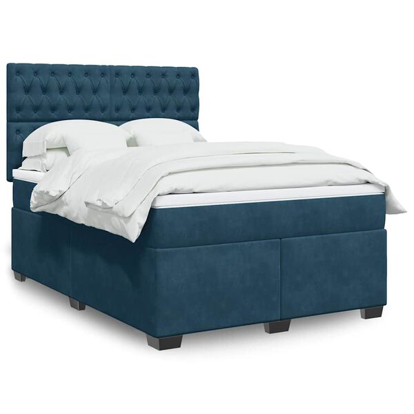 vidaXL Box Spring Bed with Mattress Blue 140x190 cm Velvet