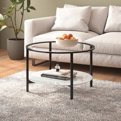 vidaXL Tea Table Black and White Marble 70 cm Tempered Glass