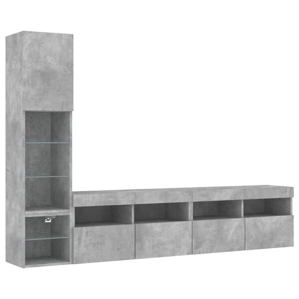 vidaXL 4 Piece TV Wall Units with LED Concrete Grey Engineered Wood