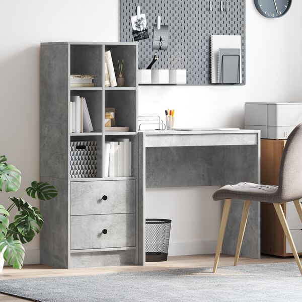 vidaXL Desk with Drawer 2 pcs Concrete Grey