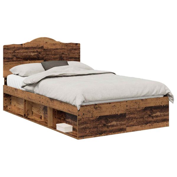 vidaXL Bed Frame with Headboard Old Wood 135 x 190 cm Solid Pine Wood