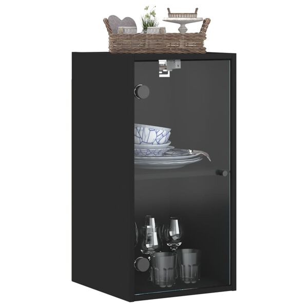 vidaXL Wall Cabinet with Glass Doors Black 35x37x68.5 cm