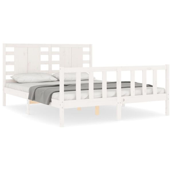 vidaXL Bed Frame without Mattress White King Size Solid Wood Pine