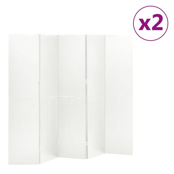 vidaXL 5-Panel Room Dividers 2 pcs White 200x180 cm Steel