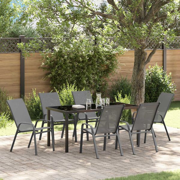 vidaXL Garden Dining Set 7 pcs Grey and Black Powder-coated Steel