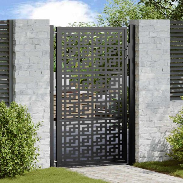 vidaXL Garden Gate Black 100x150 cm Steel Cross Design