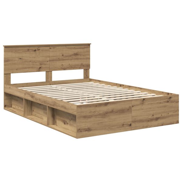 vidaXL Bed Frame Artisian Oak 140 x 190 cm Solid Pine Wood