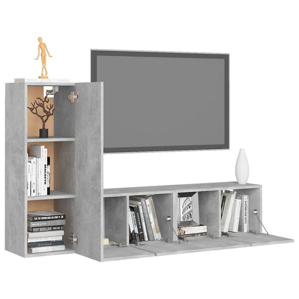 vidaXL 3 Piece TV Cabinet Set Concrete Grey Engineered Wood