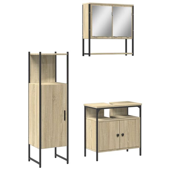 vidaXL 3 Piece Bathroom Furniture Set Sonoma Oak Engineered Wood