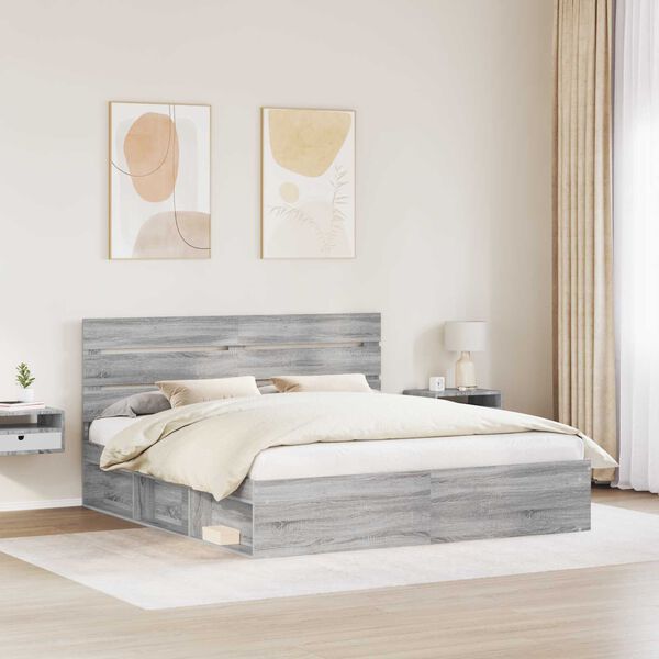 vidaXL Bed Frame Grey Sonoma 200 x 200 cm Solid Pine Wood