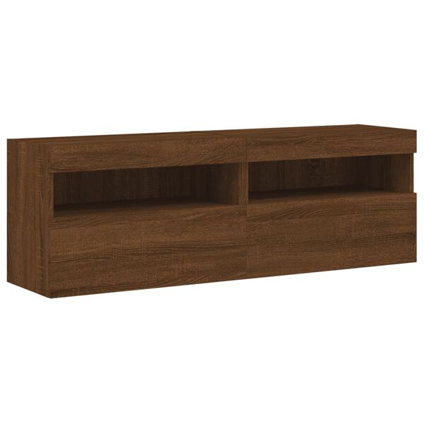 vidaXL TV Wall Cabinets with LED Lights 2 pcs Brown Oak 60x30x40 cm