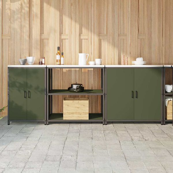 vidaXL Kitchen Storage Set with Shelf Other 3 pcs Olive Green Steel