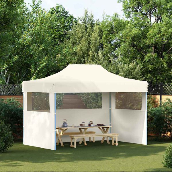 vidaXL Professional Folding Party Tent with 3 Sidewalls 3x4 m Steel Cream