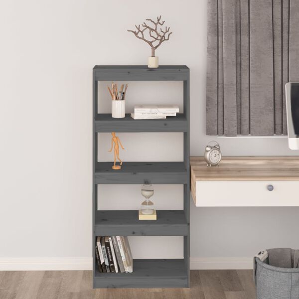 vidaXL Book Cabinet/Room Divider Grey 60x30x135.5 cm Solid Wood Pine