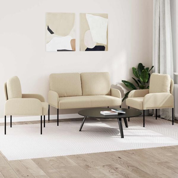 vidaXL Sofa Sets with Cushion 3 pcs Cream 115 x 56 x 80 cm Plywood