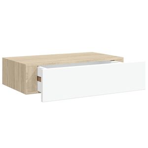 vidaXL Wall-mounted Drawer Shelf Oak and White 40x23.5x10cm MDF