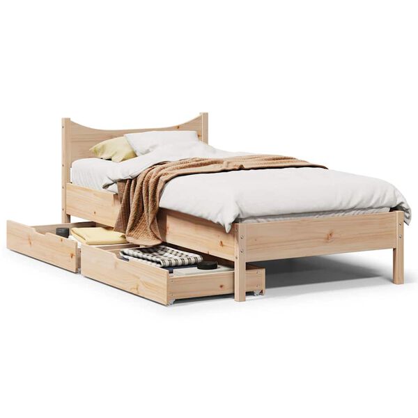 vidaXL Bed Frame with Drawers 90x200 cm Solid Wood Pine