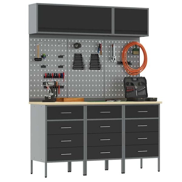 vidaXL Work Cabinet Set with Drawer with Storage Manual 8 pcs Black