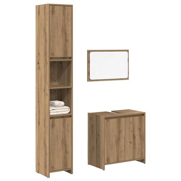 vidaXL 3 Piece Bathroom Furniture Set Artisan Oak Engineered Wood