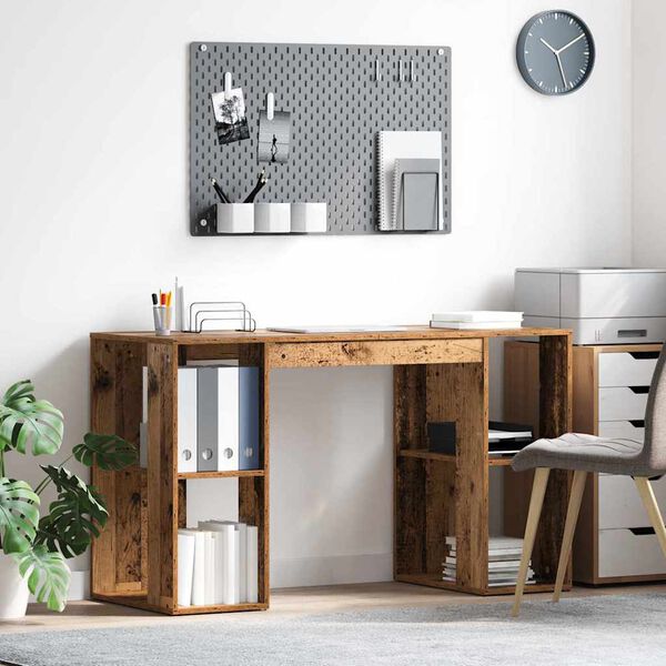 vidaXL Desk with Shelf Old Wood 130 x 50.5 x 75 cm Engineered Wood