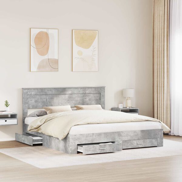 vidaXL Bed Frame Concrete Grey 200 x 200 cm Engineered Wood
