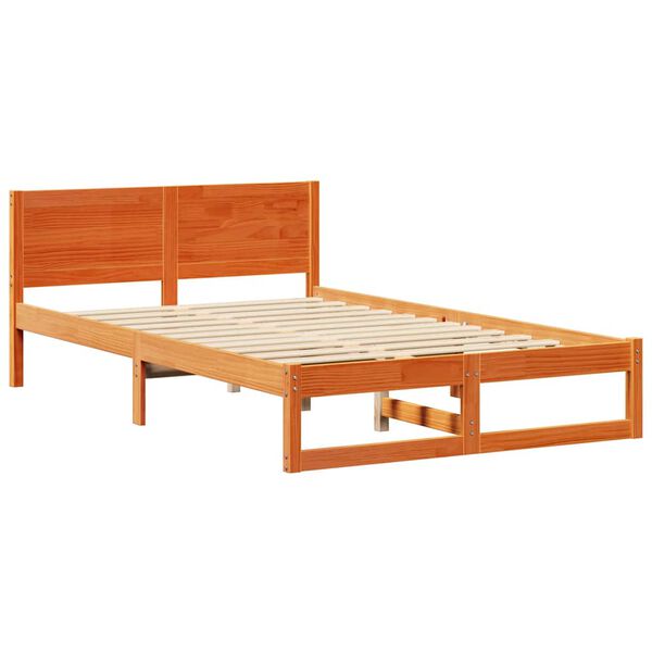 vidaXL Bed Frame with Headboard Wax Brown 135 x 190 cm Solid Pine Wood