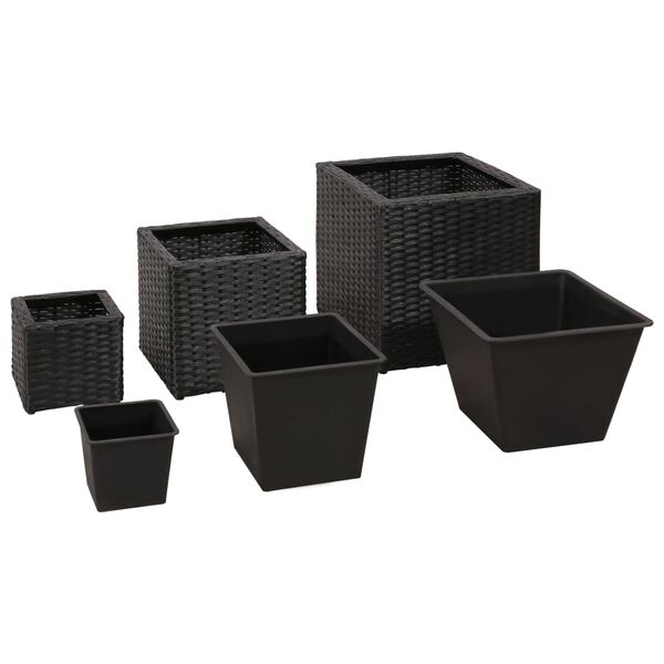 vidaXL Garden Raised Beds 3 pcs Poly Rattan Black