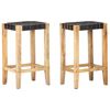 vidaXL Bar Stools 2 pcs Black Real Leather 75 cm