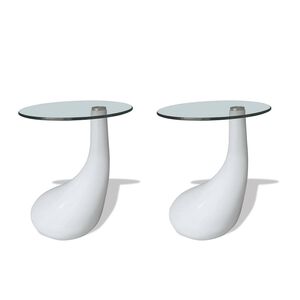vidaXL Coffee Table | Set of 2 | High Gloss White | Fiberglass, Tempered Glass