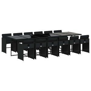 vidaXL 13 Piece Garden Dining Set with Cushions Black Poly Rattan