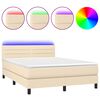 vidaXL Box Spring Bed with Mattress&LED Cream 140x190cm Fabric