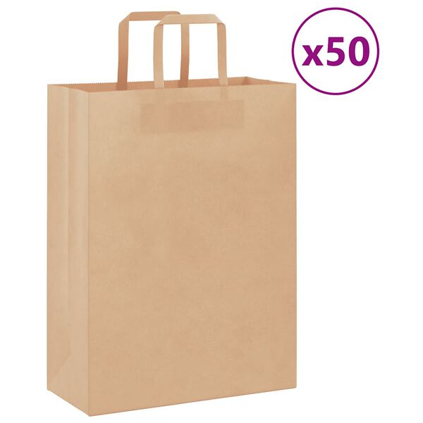 vidaXL Paper Bags 50 pcs with Handles Brown 26x12x35 cm