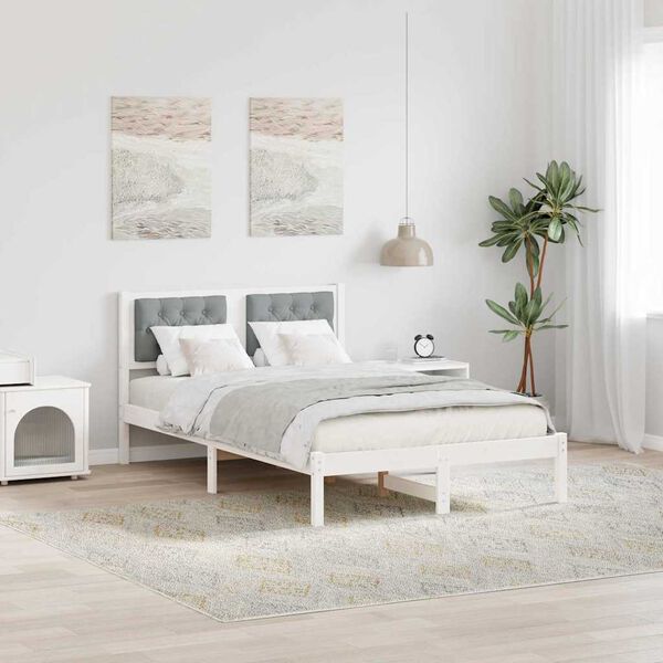 vidaXL Bed Frame Light Grey 135 x 190 cm Solid Pine Wood