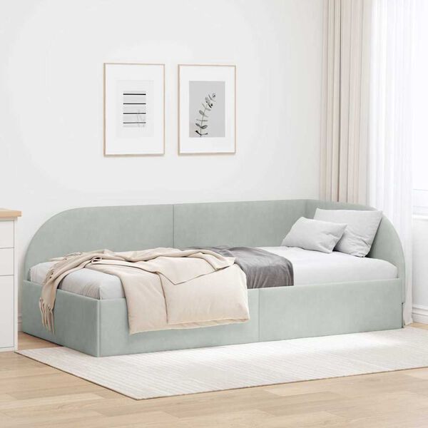 vidaXL Corner Bed Frame Light Grey 80 cm x 200 cm Velvet