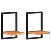 vidaXL Wall Shelf | Set of 2 | Natural wood and black | Solid Acacia wood, Steel