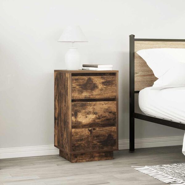 vidaXL Bedside Cabinet with LED Lights&nbsp;Smoked Oak 38x34x65 cm