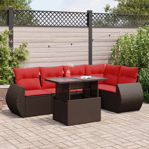 vidaXL 6 Piece Garden Sofa Set with Cushions Brown Poly Rattan Acacia
