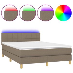 vidaXL Box Spring Bed with Mattress&LED Taupe 140x200cm Fabric