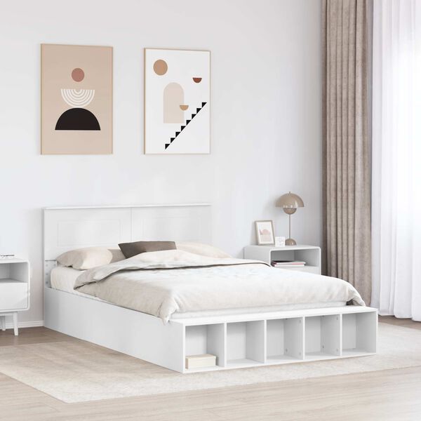 vidaXL Bed Frame with Shelf Manual White 150 x 200 cm Engineered Wood