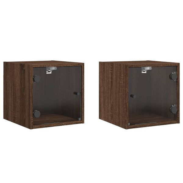 vidaXL Bedside Cabinets with Glass Doors 2 pcs Brown Oak 35x37x35 cm