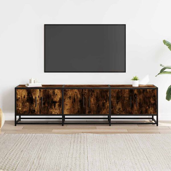 vidaXL TV Cabinet Smoked Oak 150x35x41 cm Engineered Wood and Metal