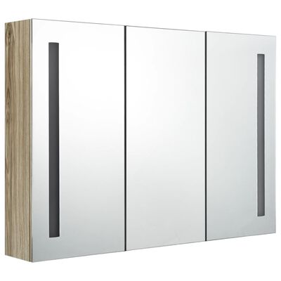 vidaXL LED Bathroom Mirror Cabinet 89x14x62 cm Oak