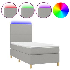 vidaXL Box Spring Bed with Mattress&LED Light Grey 80x200 cm Fabric