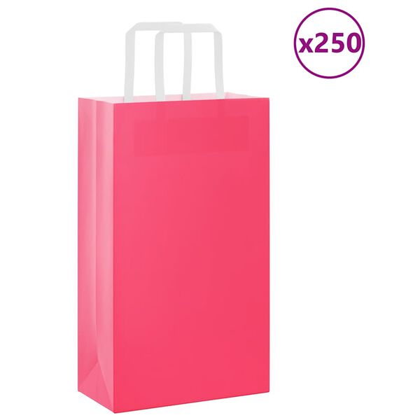 vidaXL Paper Bags 250 pcs with Handles Pink 21x11x36 cm
