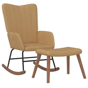 vidaXL Rocking Chair with a Stool Brown Velvet