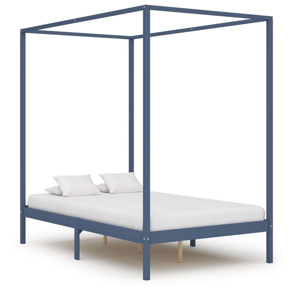 vidaXL Canopy Bed Frame without Mattress Grey Solid Wood 140x200 cm (283277+321989)