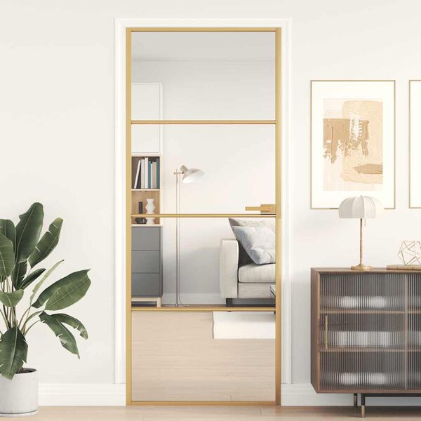 vidaXL Interior Door Slim Golden 83x201.5 cm Tempered Glass and Aluminium