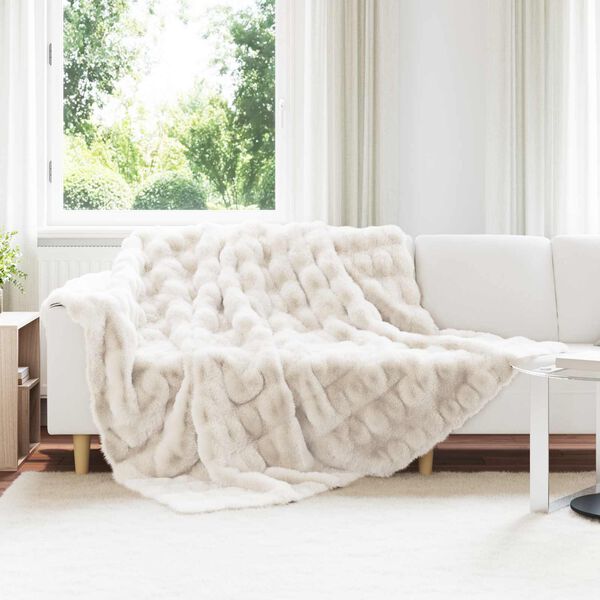 vidaXL Faux Rabbit Fur Blanket White 240 x 270 cm Polyester